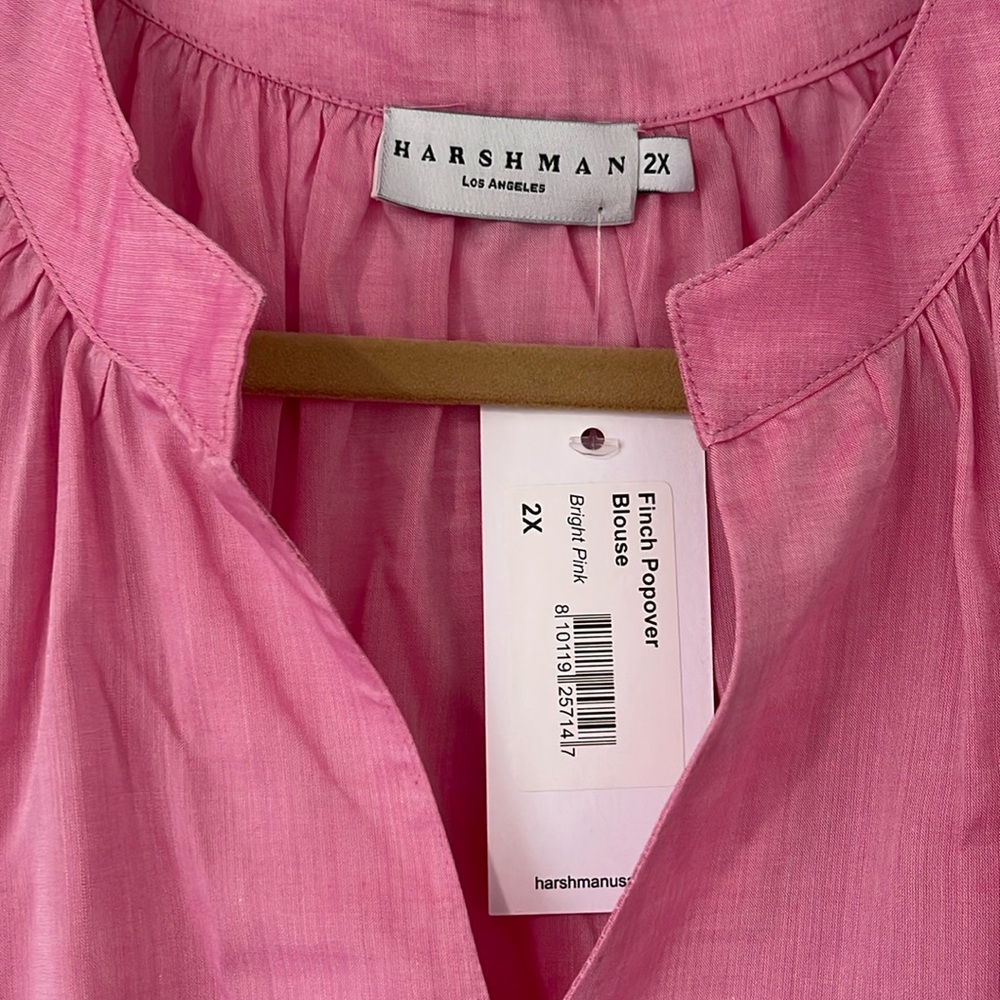 Pink Short Sleeve Relaxed Blouse with Mandarin Collar